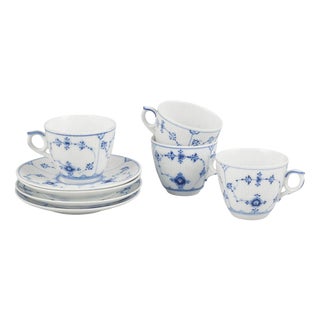 Blue Fluted Plain Coffee Cups and Saucers from Royal Copenhagen, Set of 8 For Sale