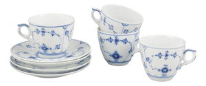 Blue Fluted Plain Coffee Cups and Saucers from Royal Copenhagen, Set of 8