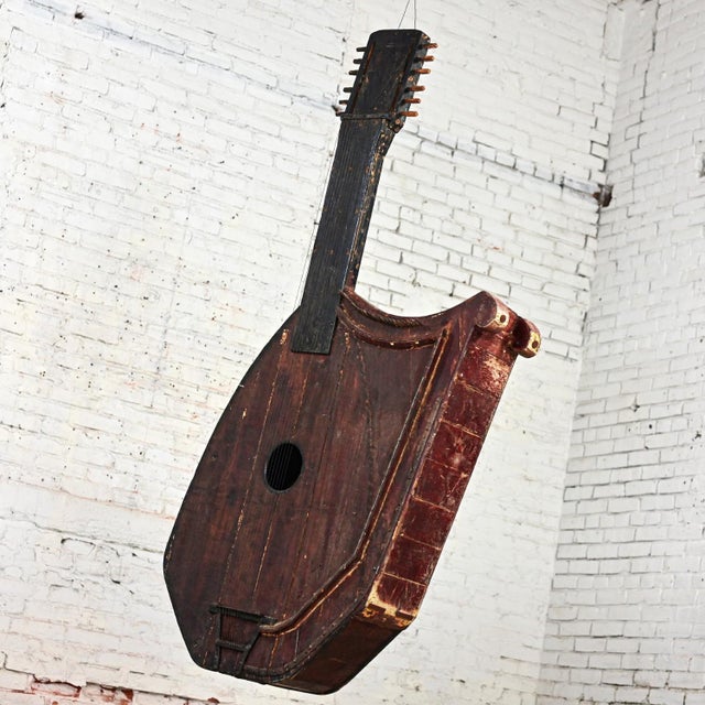 Rustic 1850-1950 Folk Art Rustic Wood Guitar Harp Decorative Wall Hanging or Sculpture For Sale - Image 3 of 12