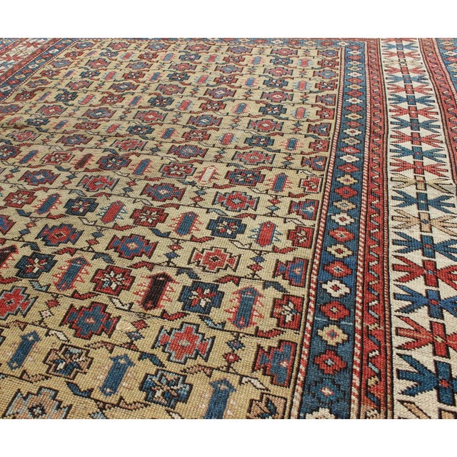 Late 19th Century Late 19th Century Antique Kuba Rug With All-Over Geometric Design in Multi-Colors and Yellow For Sale - Image 5 of 6
