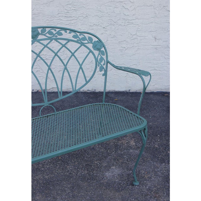 Wrought Iron Outdoor Garden Bench With Rose Motif For Sale - Image 10 of 18