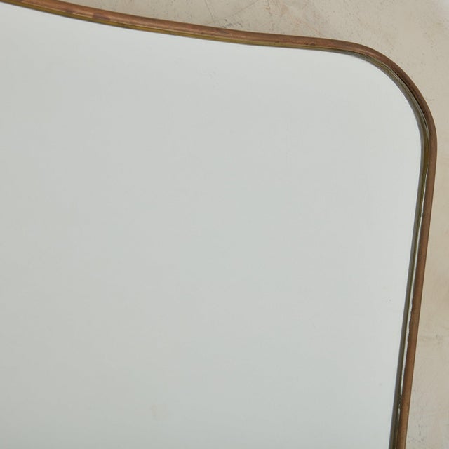 Wide Scoop Top Patinated Brass Mirror, 20th Century - 2 Available For Sale In Chicago - Image 6 of 11