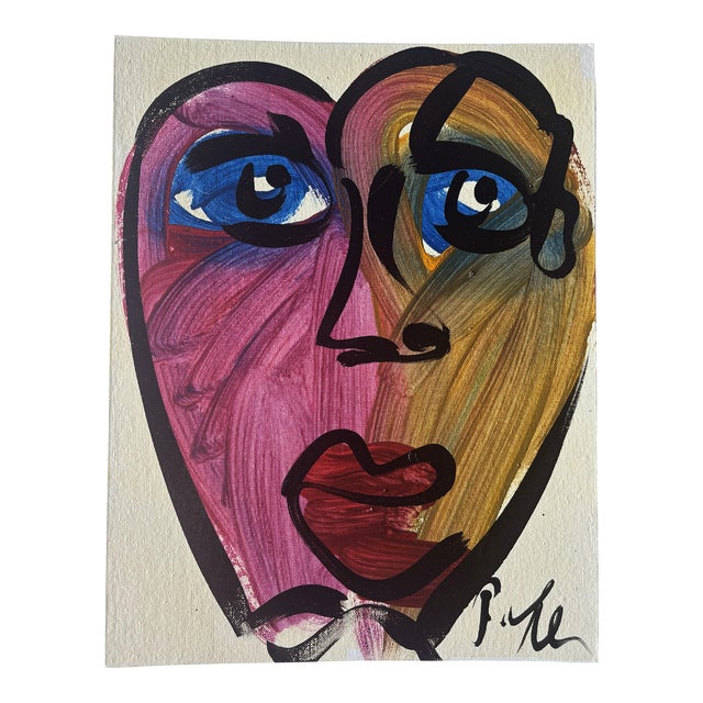 Late 20th Century Original Peter Keil Abstract Portrait Acrylic Painting on Canvas Board For Sale