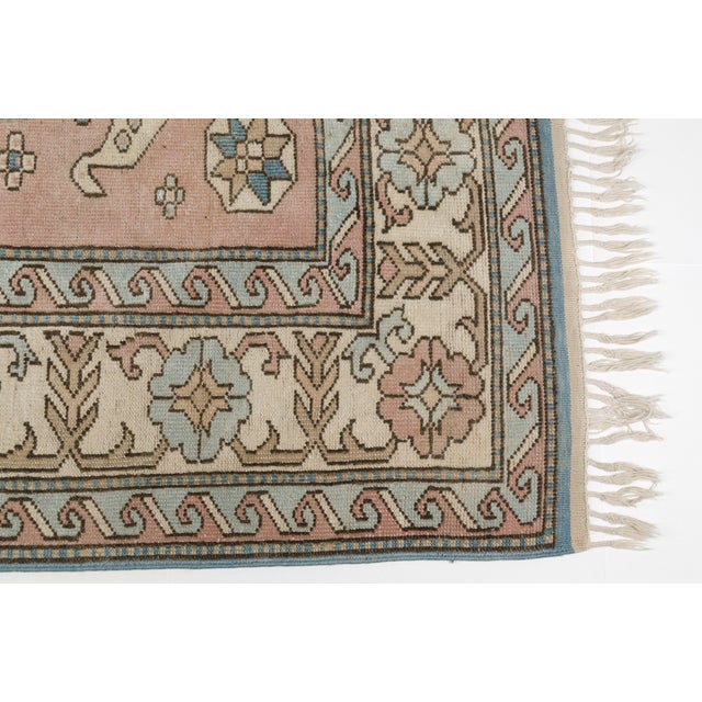 1950s Vintage Turkish Area Rug, Soft Pink and Blue, Handwoven Wool For Sale - Image 5 of 10