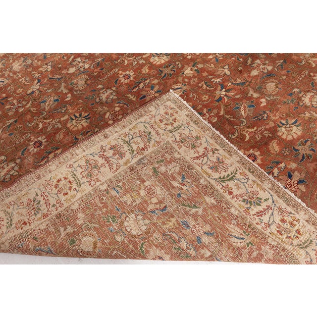 Authentic Persian Tabriz Brown Botanic Handmade Wool Rug For Sale - Image 4 of 9