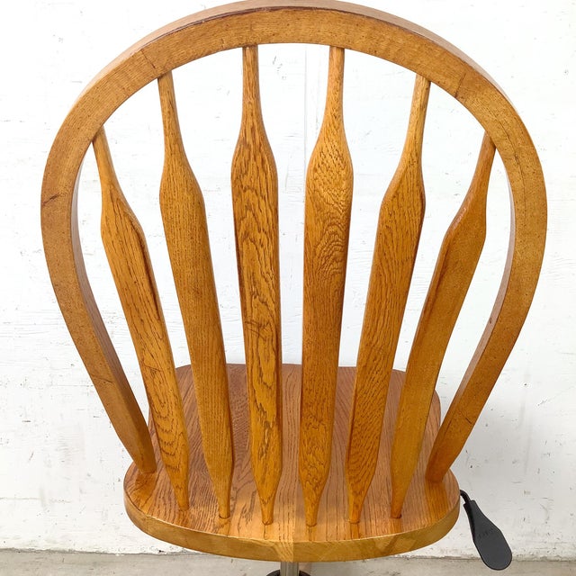Late 20th Century Vintage Scandinavian Modern Teak Adjustable Swivel Desk Chair With Sculptural Spindle Back For Sale - Image 5 of 14
