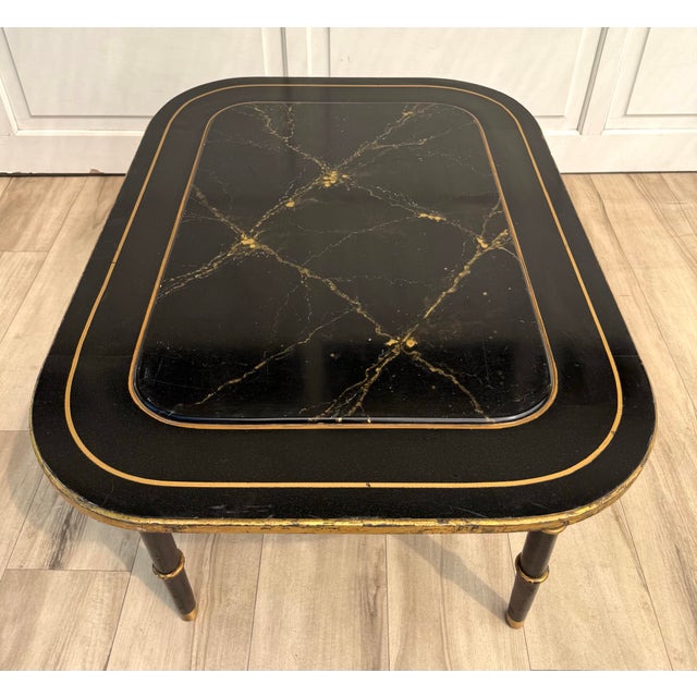 Chinoiserie English Faux Bamboo Black Lacquer & Gilt Coffee Table, Signed Zoltowski For Sale - Image 11 of 15