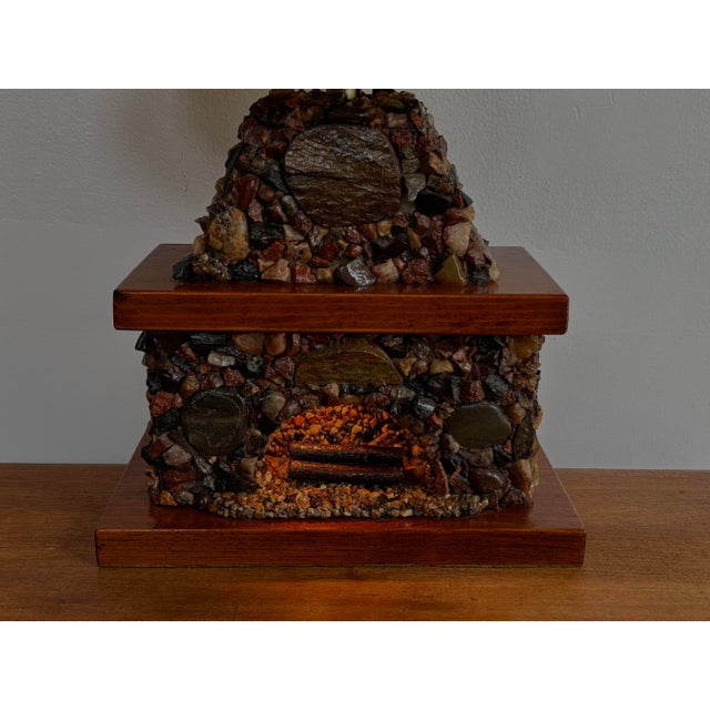 1940s Rustic Stone Fireplace Lamp Plus Night Light With Shade For Sale - Image 4 of 12