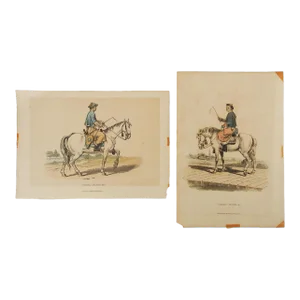 Antique 1814 Book Plates Chinese Horsemen - a Pair