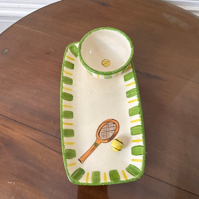 Mid-Century Modern Vintage Wimbledon Style Chip and Dip Hand Painted Tennis Tray For Sale - Image 3 of 8