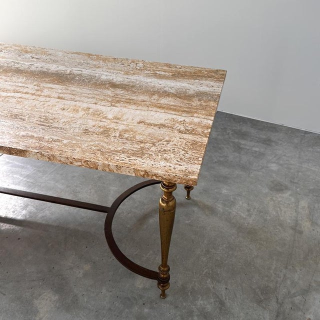 Travertine Coffee Table with Brass Base, 1970s For Sale - Image 9 of 15