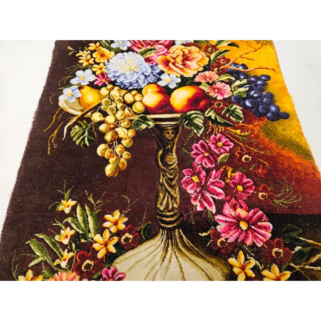1900 - 1909 Vintage Persian Tabriz Pictorial Rug, Hand-Knotted Wool & Silk, Fruit & Flowers, Red & Yellow, 2x3 For Sale - Image 5 of 11