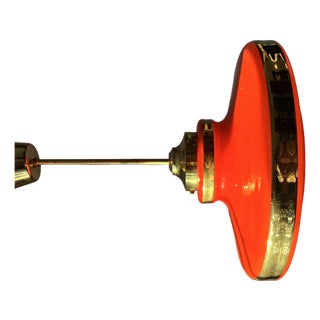 Glass Red Ceiling Lamp with Brass Elements, Sweden, 1970s For Sale
