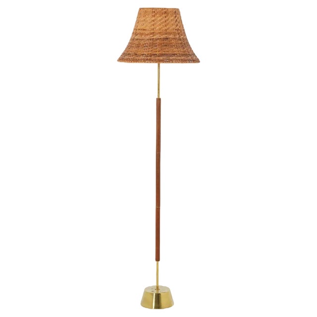 Swedish Floor Lamp in Brass and Teak by Stilarmatur Boréns, 1960s For Sale