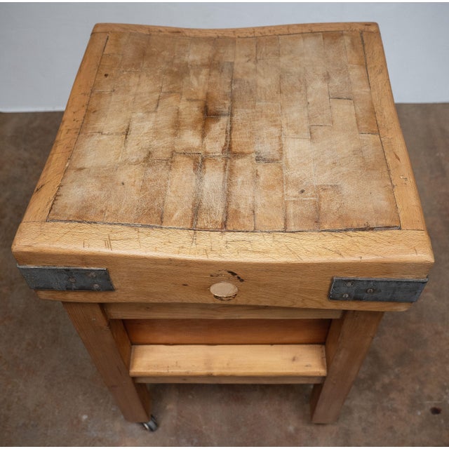 Butcher's Chopping Block Table With Through Drawer on Casters From England For Sale - Image 9 of 9