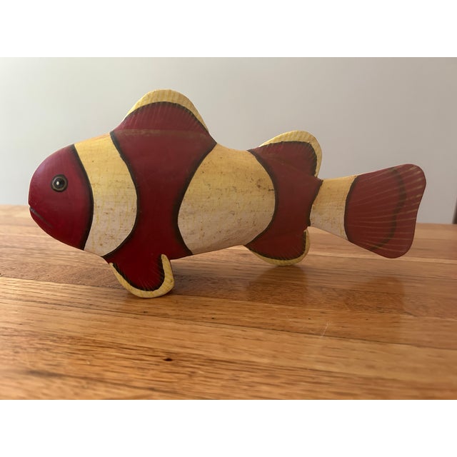 Nautical Set of Seven Hand-Carved & Hand-Painted Tropical Wooden Fish Art For Sale - Image 3 of 8