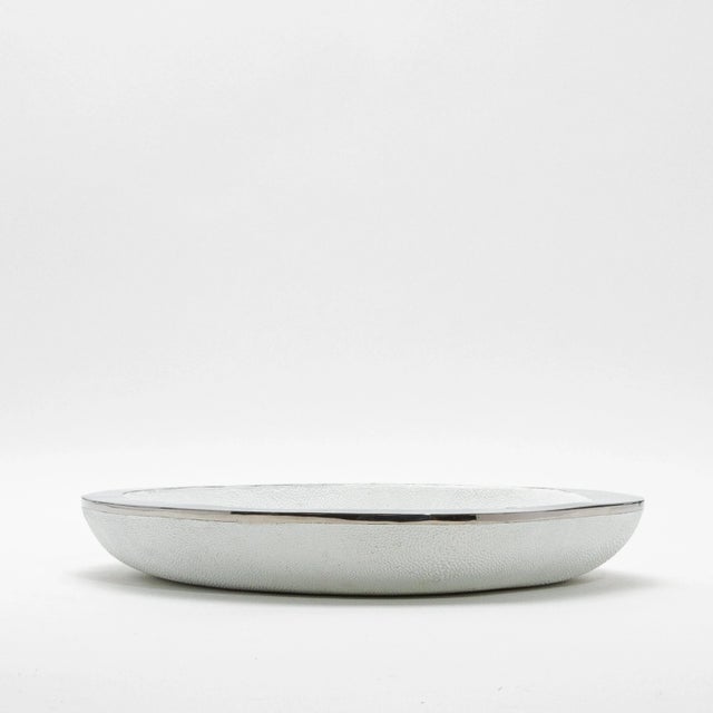 Bowl in White Shagreen With Stainless Steel Details by R&y Augousti