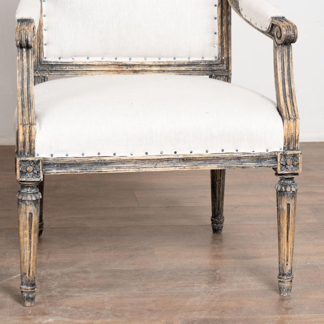 Pair 19th Century Swedish Gustavian Black Painted Armchairs For Sale - Image 6 of 11