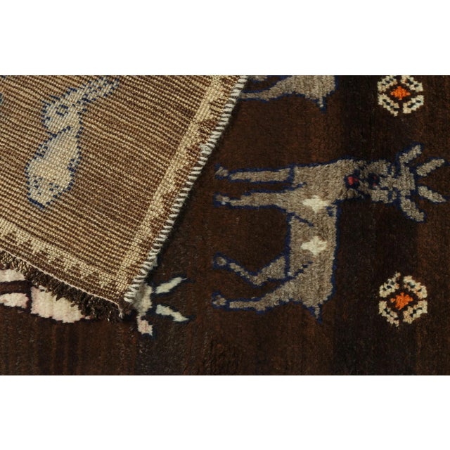 Textile 1950s Vintage Gabbeh Tribal Rug in Beige-Brown With White Animal Pictorial Patterns For Sale - Image 7 of 8