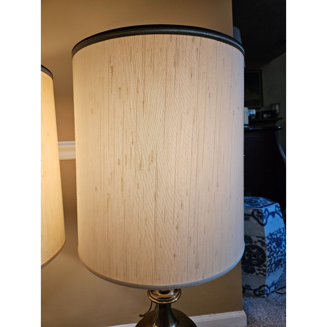 Metal Vintage Stiffel Brass Urn Trophy Lamps With Shades - A Pair For Sale - Image 7 of 11
