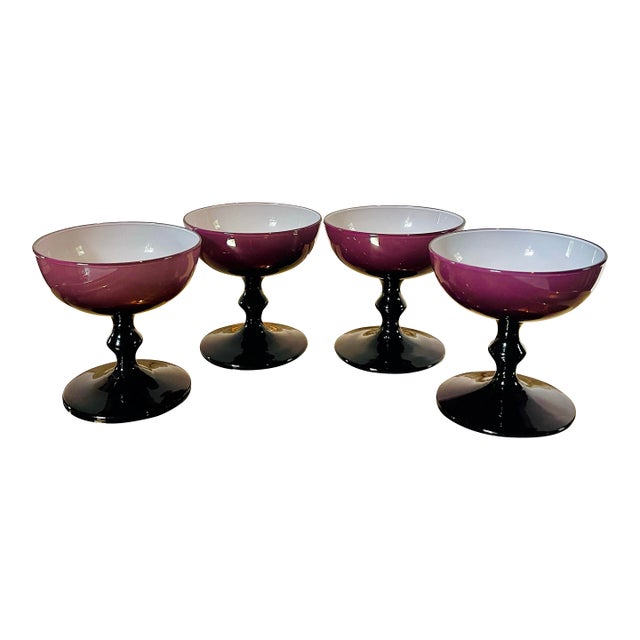 1960s Italian Amethyst Champagne Coupe Glasses- Set of 4 For Sale
