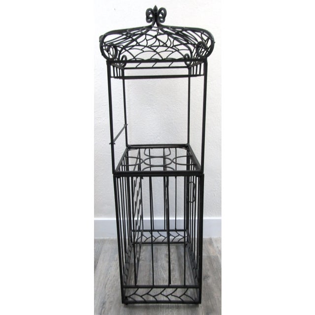 Spanish Revival 1980s Spanish Revival Vintage Black Wrought Iron Cage Shape 20 Bottle Wine Rack For Sale - Image 3 of 11