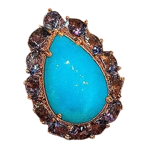 Bochic "Capri" Vintage Turquoise & Tanzanite Ring Set In 18K White Gold & Silver