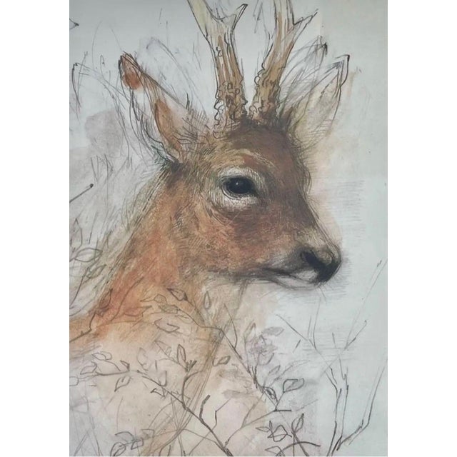 Brown Vintage Original Wood Framed and Signed Deer and Tree Artwork. For Sale - Image 8 of 10