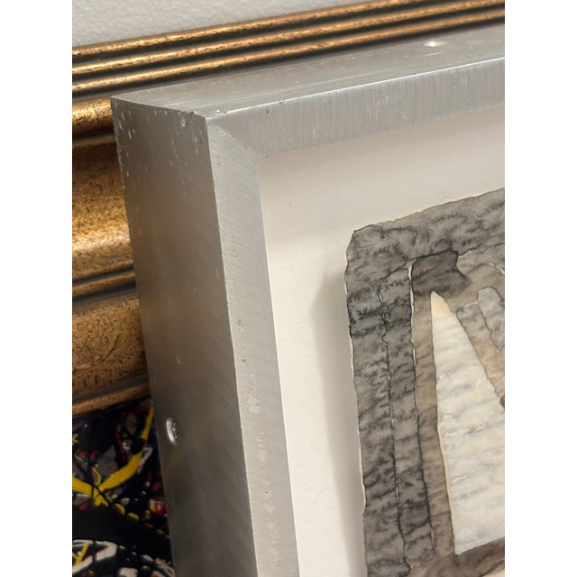 Vintage Midcentury Modern Monochromatic Abstract Geometric Painting, Framed, Manner of Victor Vasarely For Sale - Image 10 of 13
