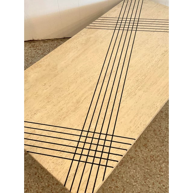 Late 20th Century Vintage Italian Inlay Travertine Coffee Table For Sale - Image 5 of 12