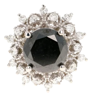 3.06 Carat Round Cut Black Diamond White Gold Cocktail Ring