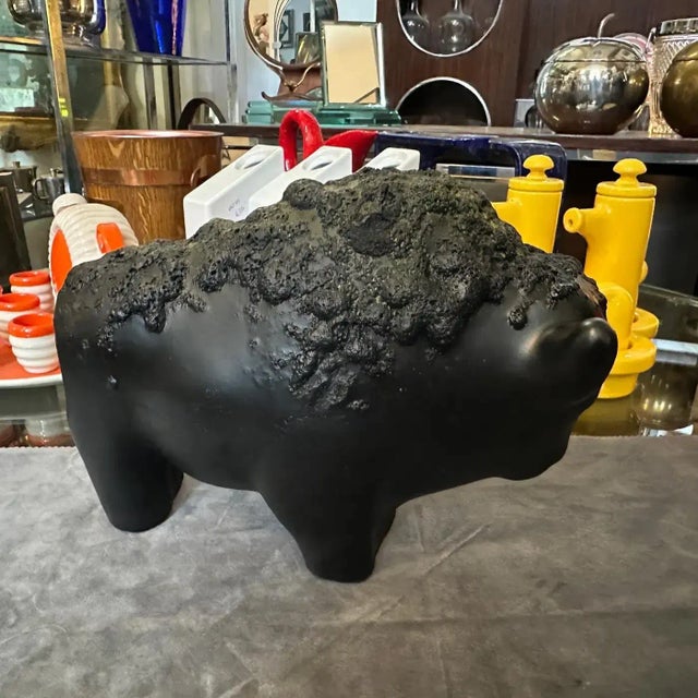 1990s Modernist Black Fat Lava Ceramic German Bison For Sale - Image 12 of 12