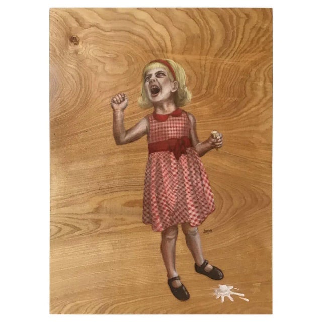 Painting on Board of Girl Dropping Ice Cream For Sale - Image 10 of 10