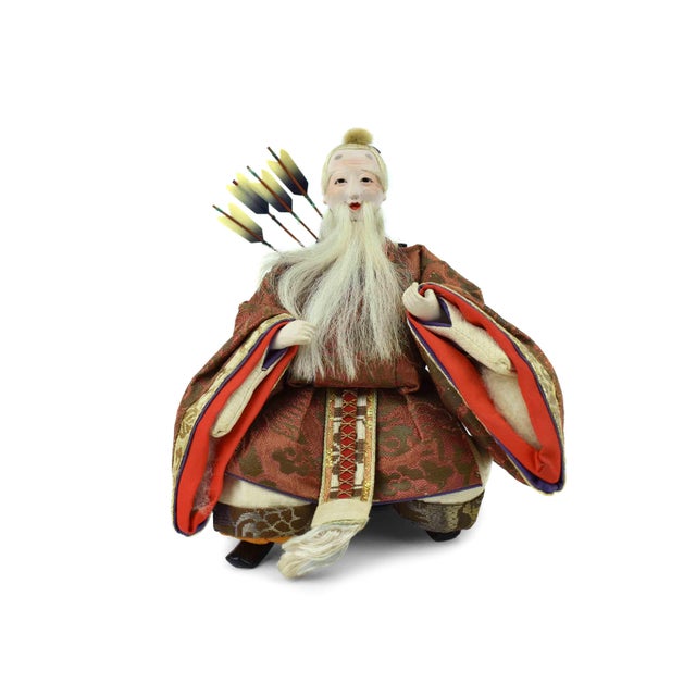 Mid 20th Century Handmade Hand Painted Japanese Imperial Court Hina Doll With Original Case Set of 5 Pieces For Sale - Image 14 of 16