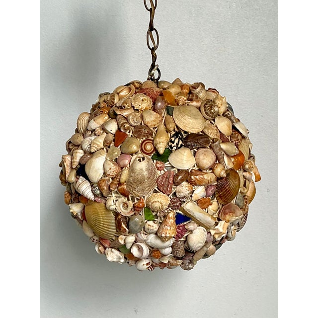 Mid-Century Modern Vintage Shell Encrusted Sphere Hanging Light For Sale - Image 3 of 12