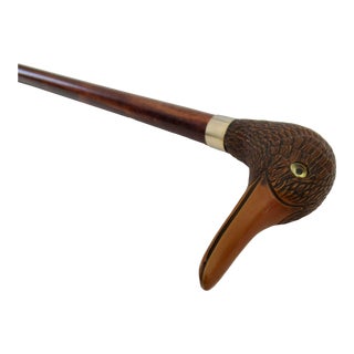 Vintage C.1950's Hand-Carved Wood & Brass Mallard Duck Handled Gentleman's Walking Stick/Cane For Sale