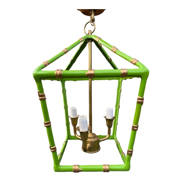 Dana Gibson Bamboo Lantern in Green (Small) For Sale