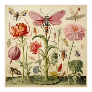 20' X 20' 'Insects and Flowers' Botanical Print, 'Hortus Floridus' Style, Unframed For Sale