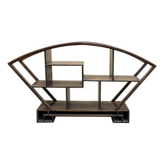 Large Size Chinese Dark Brown Fan Shape Display Curio Stand Easel For Sale