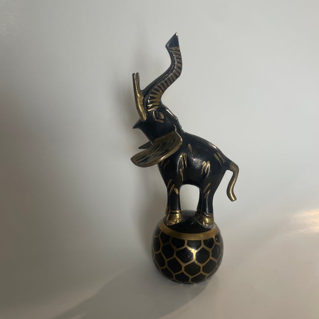 Brass & Enamel Elephant Bell. Trunk up Elephant.