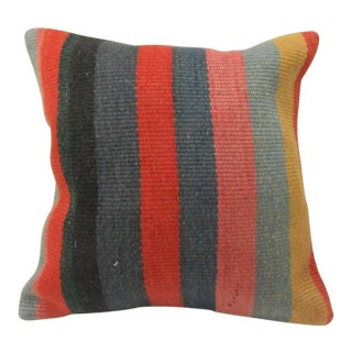 Handwoven Colorful Striped Turkish Kilim Pillow Cover For Sale