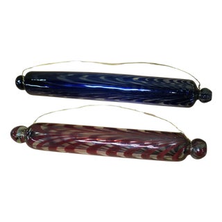 Antique Victorian Nailsea Glass Rolling Pins, 1880, Set of 2 For Sale
