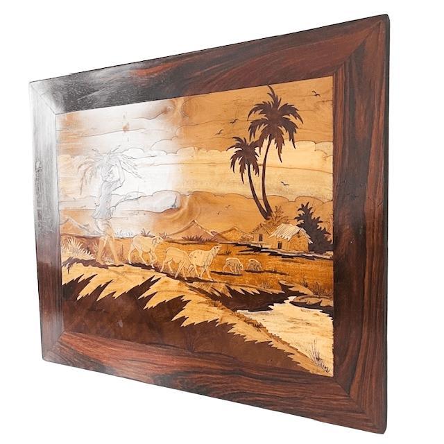 Vintage Native American Wood Inlay Landscape, 1940s For Sale - Image 3 of 7