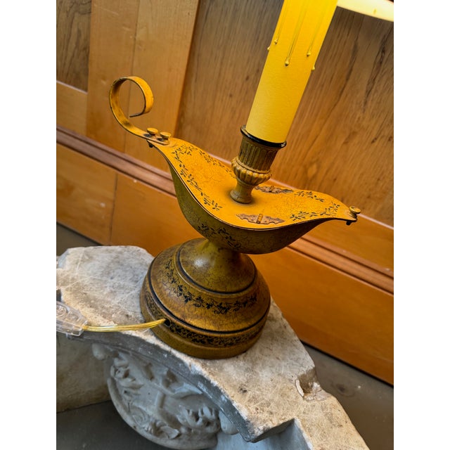 Mustard Vintage Italian Single Light Mustard & Black Tole Ware Electric Aladdin Lamp For Sale - Image 8 of 10