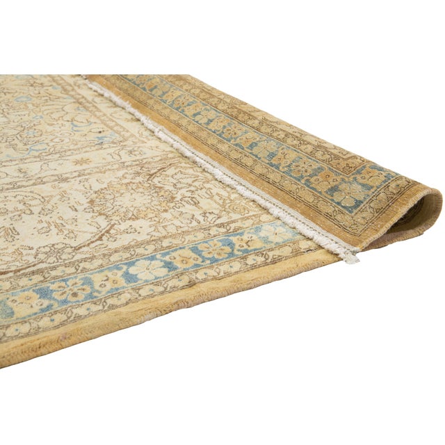 1920s Antique Persian Tabriz Beige Wool Rug With Allover Floral Pattern For Sale - Image 4 of 10