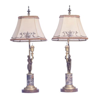 19th C French Bronze and Marble Figure Lamps - a Pair For Sale