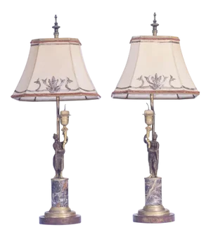 19th C French Bronze and Marble Figure Lamps - a Pair