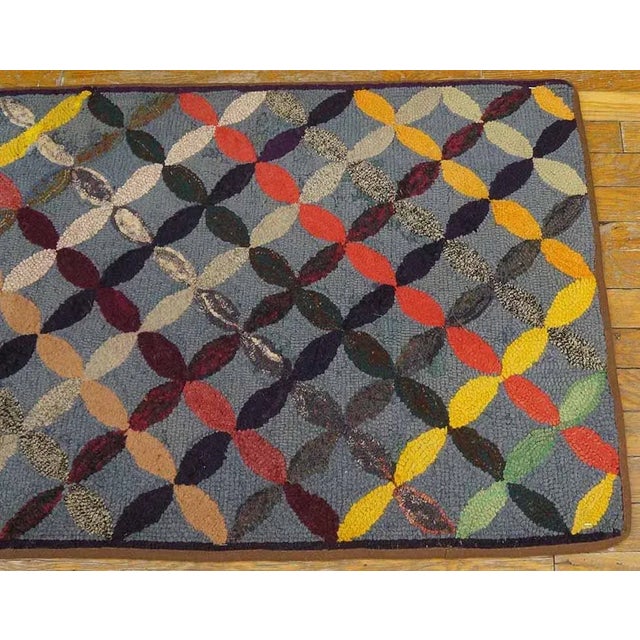 1920s Considerable Slate Gray Color With Geometric Design Antique American Hooked Rug For Sale - Image 5 of 12