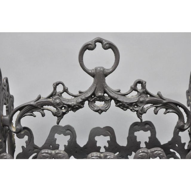 Mid 20th Century Vintage French Renaissance Victorian Style Cast Iron Magazine Rack With Cherubs For Sale - Image 5 of 15
