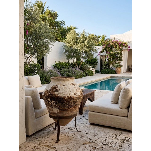 1930s Greek Terracotta Olive Oil Jar on Custom Wrought Iron Stand For Sale In West Palm - Image 6 of 9